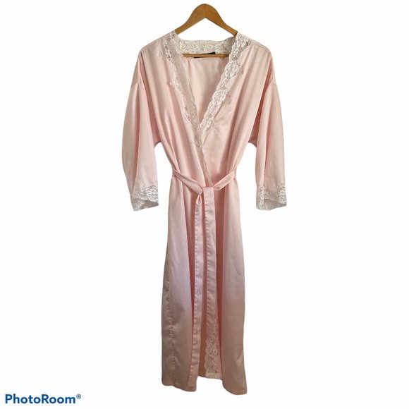 Lauren Ralph Lauren Other - Lauren Ralph Lauren Full Length Belted Pink Satin Robe Long Sleeve Size Large